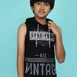 V-Mart Boys Typography Printed Hooded T-shirt image 2
