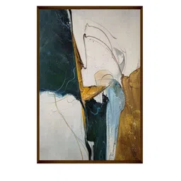 The Art House White & Green Abstract Painting Wall Art Brown Frame image 2