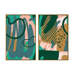 999Store Set Of 2 Green & Pink Abstract Painting Wall Art image 2