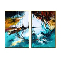 999Store Set Of 2 Blue & White Abstract Painting Wall Art image 3