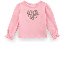 U.S. Polo Assn. Kids Girls Embellished Cuffed Sleeves Cotton Regular T-shirt image 3