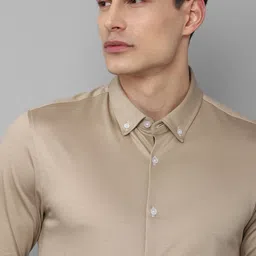 Louis Philippe Permapress Men Beige Slim Fit Cotton Wrinkle Free Formal Shirt image 2