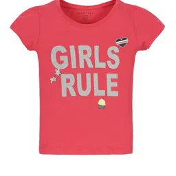 PLUM TREE Girls Pack Of 2 Typography Printed Pure Cotton T-shirt image 5