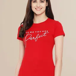 Fabflee Women Blue & Red Typography Pack Of 2 Printed Cotton T-shirt image 5