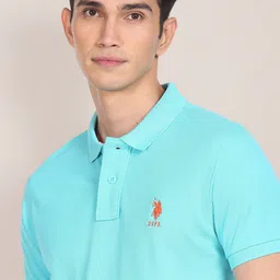 u.s. polo assn. U S Polo Assn Men Blue Polo Collar Slim Fit Pure Cotton T-shirt image 2
