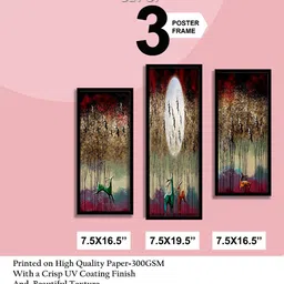 SAF Beige & Red 3 Pieces Abstract Deer Painting Water Proof Wall Arts image 3