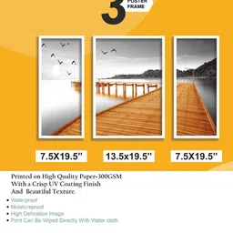 SAF Grey & Beige 3 Pieces Water Bridge & Birds Painted UV Coating Wall Art image 2