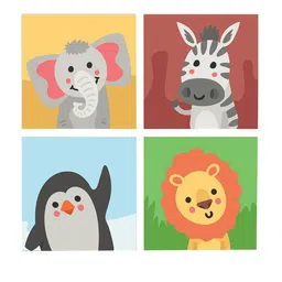 WENS Set Of 4 Grey and yellow  Cute Animals Printed Laminated Wall Panels image 2