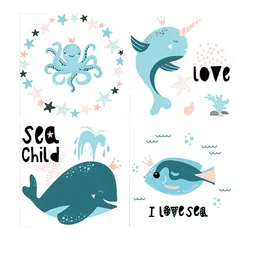 WENS Set of 4 White and Blue Underwater Creatures Wall Panels image 3