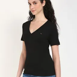 Tommy Hilfiger Women Solid V-Neck Cotton T-shirt image 5
