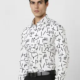 van heusen V Dot Men Spread Collar Geometric Printed Cotton Slim Fit Formal Shirt image 2