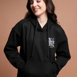 Tokyo Talkies Black Graphic Printed Hooded Oversized Sweatshirt image 2