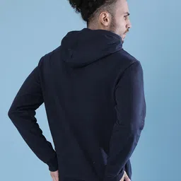 Campus Sutra Men Navy Blue Printed Hooded Sweatshirt image 5