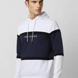 Van Heusen Flex Men White Colourblocked Hooded Sweatshirt image 3