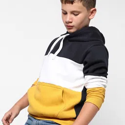Instafab Boys Colourblocked Hooded Pullover Cotton Sweatshirt image 2