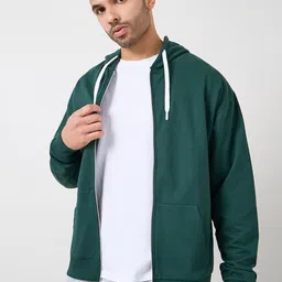 Styli Green Hooded Long Sleeves Relaxed Fit Front-Open Sweatshirt image 4