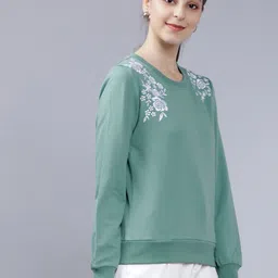Tokyo Talkies Women Green Self Design Sweatshirt image 3