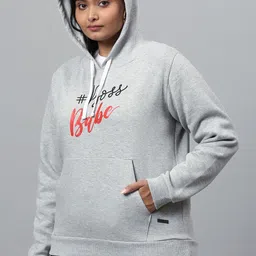 Instafab Plus Women Grey Printed Hooded Sweatshirt image 2