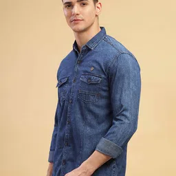 Kuons Avenue Smart Spread Collar Double Pocket Denim Casual Shirt image 3