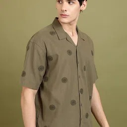 HIGHLANDER Embroidered Cuban Collar Cotton Linen Oversized Shirt image 3