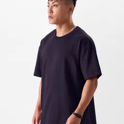 The Souled Store Blue Round Neck Oversized Pure Cotton T-shirt image 3