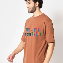 Imsa Moda Typography Printed Drop Shoulder Sleeves Cotton Oversized T-shirt image 3