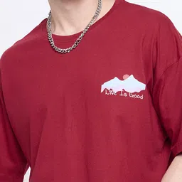 Mast & Harbour Maroon Graphic Print Round Neck Oversized T-shirt image 3