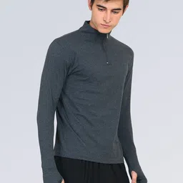 appulse Men Charcoal Grey High Neck Thumbopen T-Shirt image 3