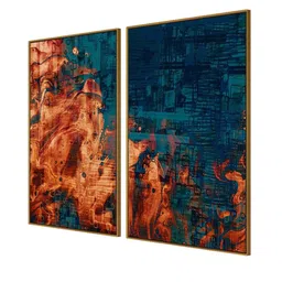 999Store Set Of 2 Brown & Blue Abstract Painting Wall Art image 5