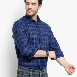 D Kumar Men Blue Standard Checked Formal Shirt image 2