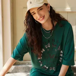 Christy World Pack Of 2 Printed Oversized Cotton T-shirts image 3