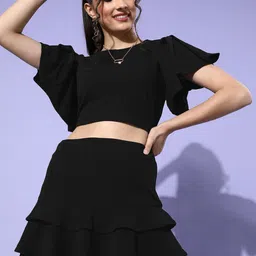 Sera Women Stylish Black Solid Top with Skirt image 4