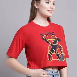 GRACIT Graphic Printed Drop-Shoulder Sleeves Pure Cotton Crop Oversized T-shirt image 4