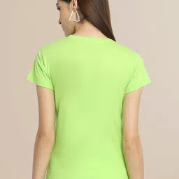 Fabflee Women Fluorescent Green & Peach-Coloured Pack Of 2 Printed Cotton T-shirt image 4