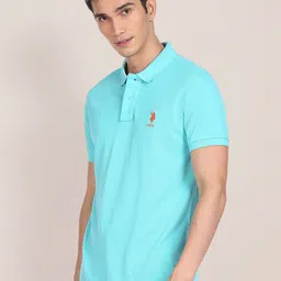 u.s. polo assn. U S Polo Assn Men Blue Polo Collar Slim Fit Pure Cotton T-shirt image 3