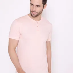 BODYACTIVE Men Peach-Coloured Henley Neck Cotton T-shirt image 3