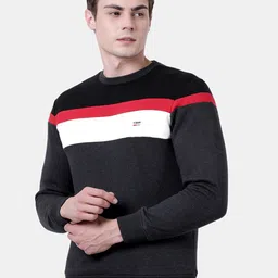 t-base Men Black & White Colourblocked Sweatshirt image 2