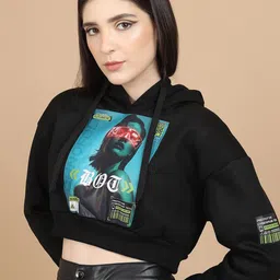 Tokyo Talkies Black Printed Hooded Pullover Sweatshirt image 2