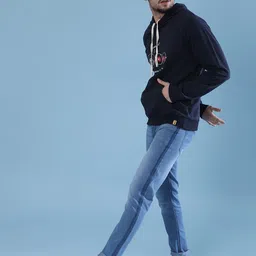 Campus Sutra Men Navy Blue Printed Hooded Sweatshirt image 3