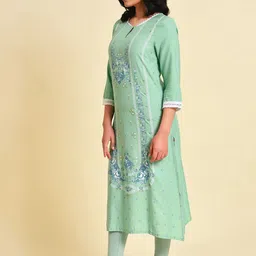 W Floral Printed Keyhole Neck Gotta Patti Straight Kurta image 4