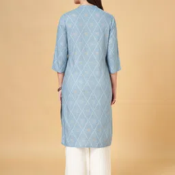 RANGMANCH BY PANTALOONS Abstract Printed Band Collar Straight Kurta image 4