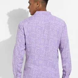 Campus Sutra Lavender Classic Geometric Printed Spread Collar Casual Shirt image 4