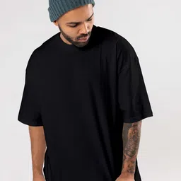 BAESD Typography Printed Drop-Shoulder Sleeves Cotton Oversized Casual  T-shirt image 2