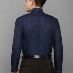 Luxure by Louis Philippe Men Navy Blue Slim Fit Grid Tattersall Checks Striped Formal Shirt image 4