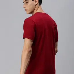 ONN Men Maroon Raw Edge Cotton T-shirt image 2