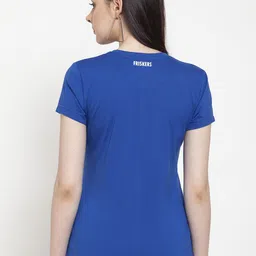 Friskers Women Blue Solid Round Neck T-shirt image 5