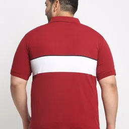 plusS Maroon Colourblocked Polo Collar Cotton T-Shirt image 4