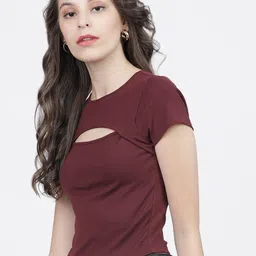 Tokyo Talkies Women Maroon T-shirt image 2