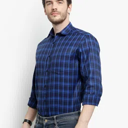D Kumar Men Blue Standard Checked Formal Shirt image 4