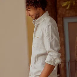 Andamen Button-Down Collar Premium Twill Checked Casual Linen Shirt image 4